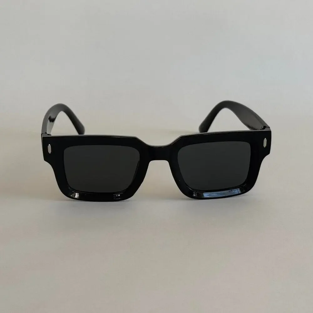 Y2K Black Square Sunglasses Unisex Bold Clean Look UVA UVB